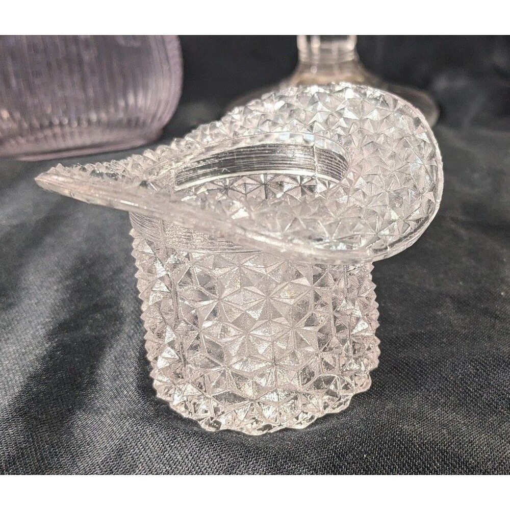 Rare EAPG Sun Purple Glass Top Hat Match Toothpick Holder Vintage